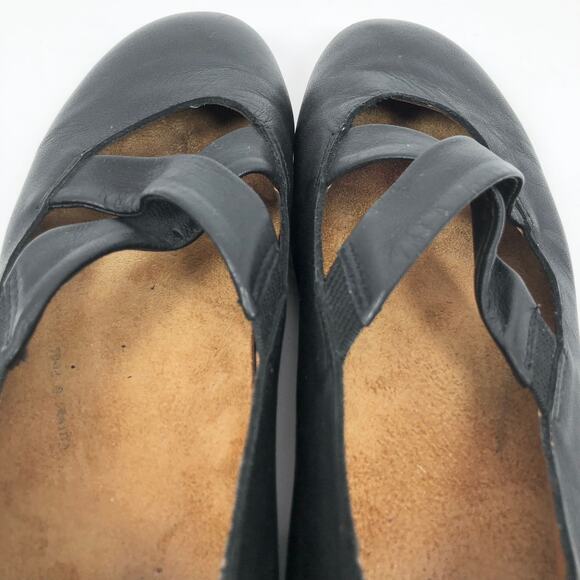 Taos Crosstown Ballet Flats Shoes Size 37 6 - 6.5 Black Leather Criss Cross - Picture 6 of 9